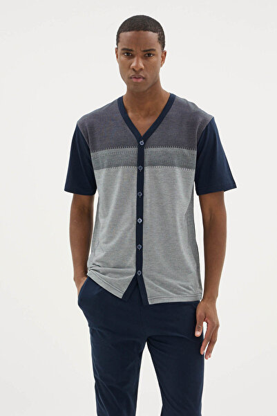 KLY New Season Boydan Dümeli Short Sleeve Men's Stylish Design Pajama Set