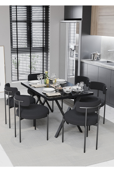 ah assel home Margo Teddy Sandalye 80x140 Yemek Masası Mutfak Masası 6 Kişili...