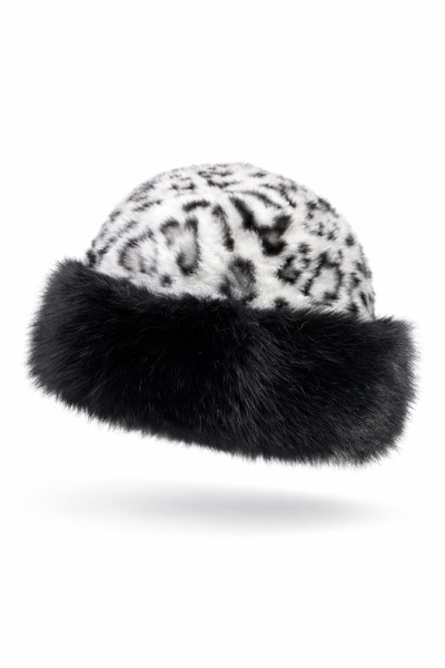 Külah Fur Detailed Leopard Print Women's Winter Hat Soft – Warm – Luxurious T...