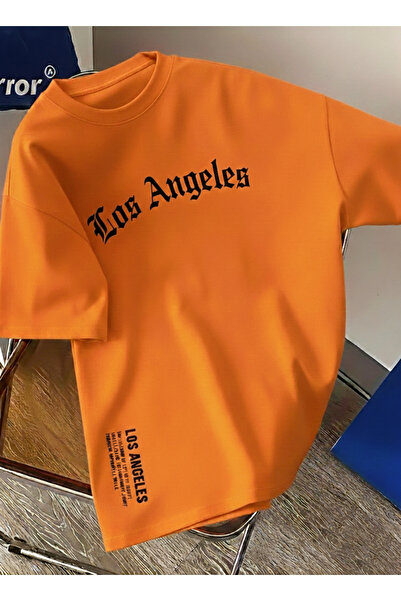 Let's Wear Los Angeles Patterned Regular Fit 100% Cotton Tshirt for Men