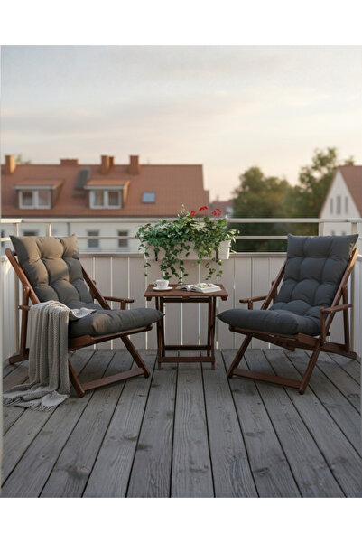 Reyo Ahşap Katlanabilir Puf Minderli Kollu Şezlong Plaj, Bahçe Şezlong 3lü Se...