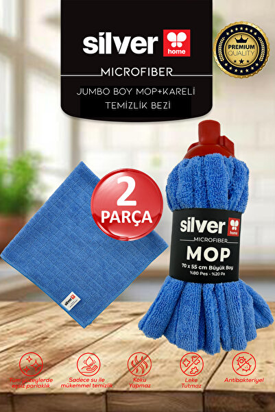 SİLVER HOME Super Absorbent Dense Textured Blue 70×55 cm Mop Head and Blue Ch...