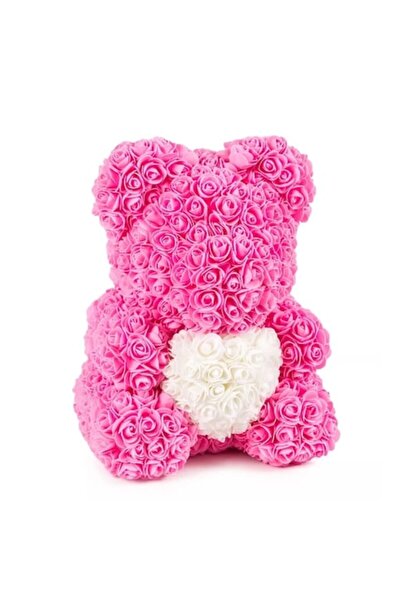 OEM Teddy Bear with Soap Roses in Box, 25 cm Pink and White