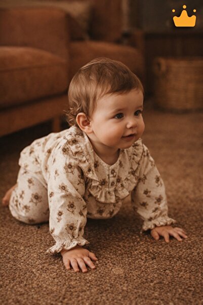 Babyhola Fırfır Yakalı Çiçek Desenli Müslin Bayramlık Kız Bebek Takım Üst ve ...