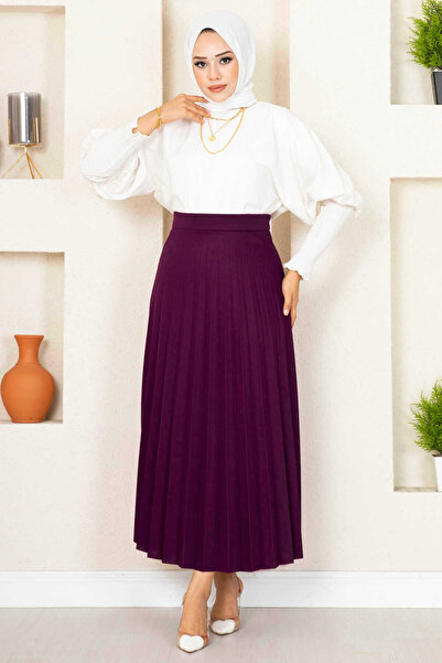EBRUTESETTÜR Elastic Waist Pleated Hijab Skirt Purple