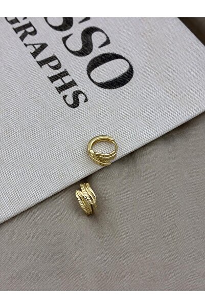 Hedef Bijuteri Gold Color Basic Leaf Detailed Hoop Earrings Cm89