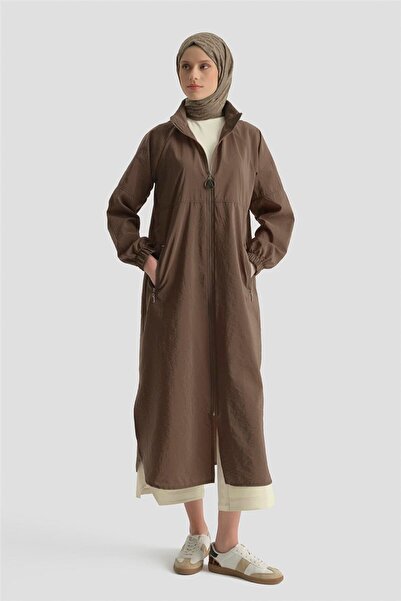 Armine Kapüşonlu Yağmurluk Acı Kahve