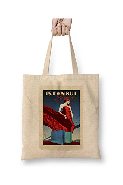 Toyaso Ισταμπολ Ψώνια Τουριστική Εκδρομή Ταξίδια Λευκή υφασμάτινη τσάντα με μ...