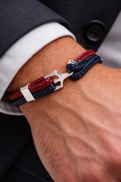 HER ŞEY NOTA www.herseynota.com Crimson Navy Knot – Genuine Leather Braided S...
