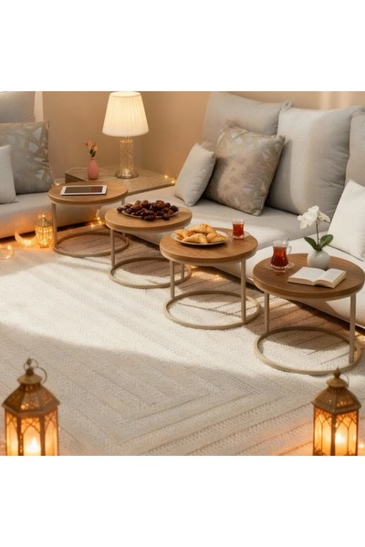 terndat طاولات خدمة ارضية لون شمباني 4 حبة