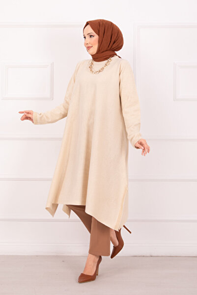 EBRUTESETTÜR Slit Detailed Glitter Mevlana Knitwear Tunic Cream