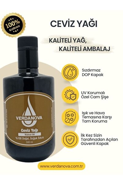 VERDANOVA %100 Soğuk Sıkım Ceviz Yağı 500 ml. - Saf Katkısız Vegan Omega 3-6-9