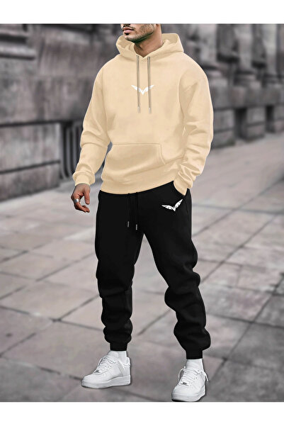 PENTHİLUS Unisex Printed 3 Thread K Hooded Sweatshirt Tracksuit Set