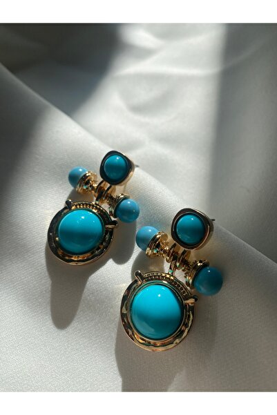 Accessories Turkuaz Taş Detaylı Gold Küpe