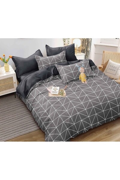 OEM Bed Linen Set, Elastic Sheet, Satin Cotton, 2 Persons, 4 Pieces, Abstract...