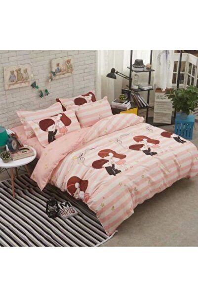 OEM Set lenjerie de pat dublu, imprimeu cu dungi, 2 persoane, 200x230cm, bumb...