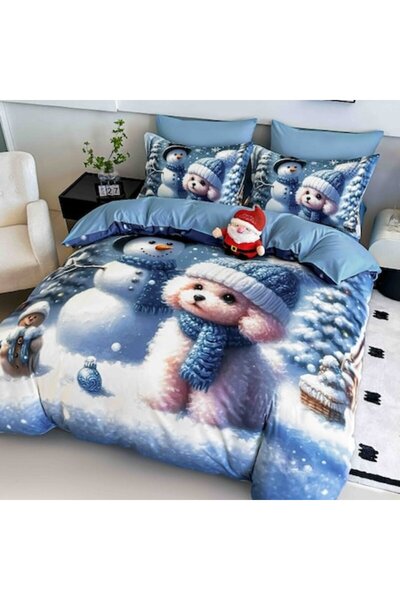 JOJO HOME Set lenjerie de pat dublă, Jojo Home, imprimeu digital 5D Crăciun, ...