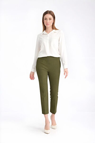 perla wear KADIN Beli Lastikli Klasik Kumaş Pantolon 1013