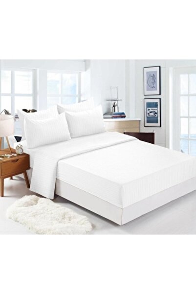 OEM Set de lenjerie de pat, 6 piese, 2 persoane, 180x200cm, damasc fin, uni, alb