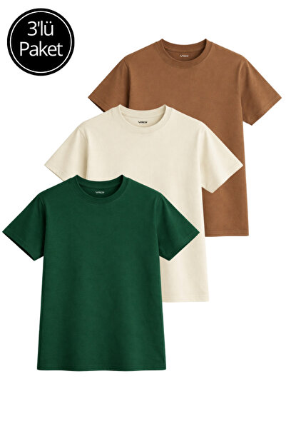 Rich Pachet de tricou tricouri pentru femei, verde-bej-maro bumbac 100% supra...