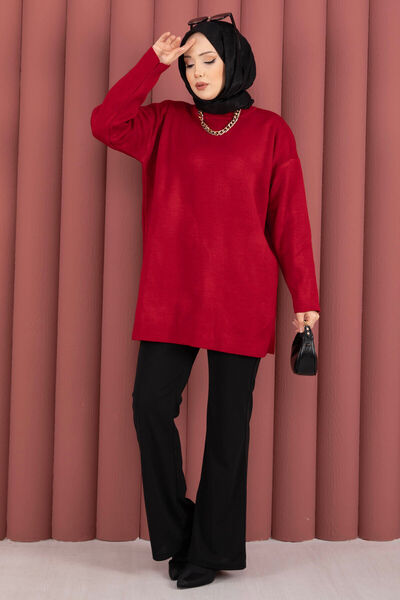EBRUTESETTÜR Crew Neck Casual Knitwear Tunic Red
