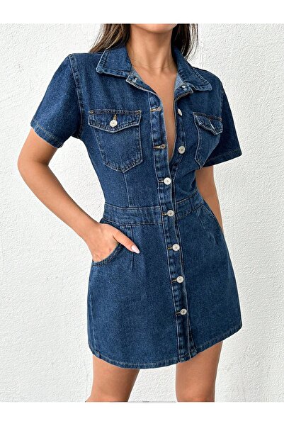 KENE JEANS Dark Blue Dress with Front and Back Pins and Button Closure