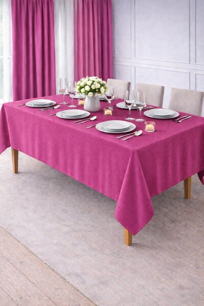 PerdeYap1980 Velvet Textured Light Plum Color Tablecloth