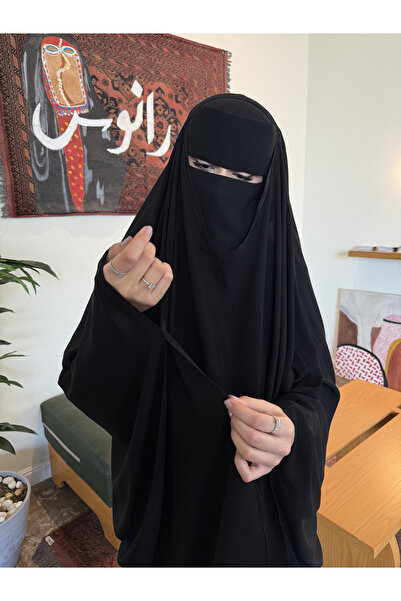 VELARA1 Khimar with regular arm openings, Korean laser-cut fabric, jet black ...