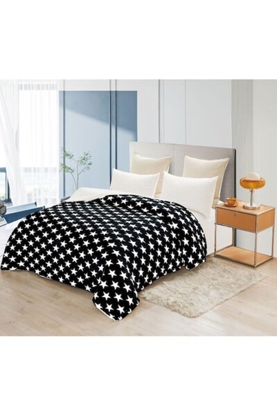 OEM Pătură pentru pat dublu, imprimeu cu stele, 200x230cm, alb-negru