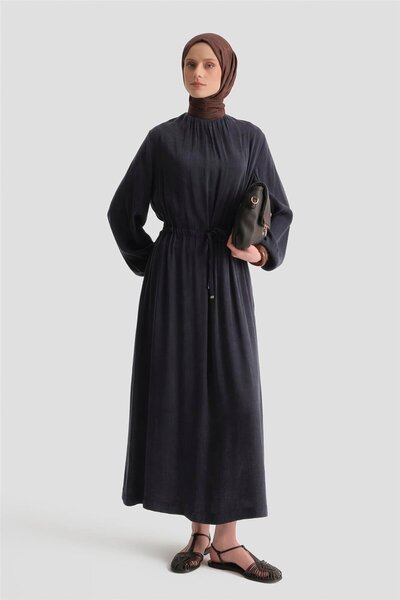 Armine İşlemeli Yelekli Kupra Takım İndigo