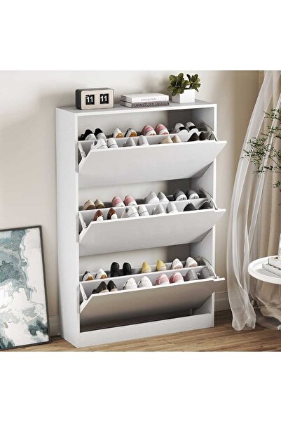 Lapiri MDF 3 Çekmeceli Ayakkabı Dolabı Gizli Ahşap Ayakkabılık Giriş Holü İçi...