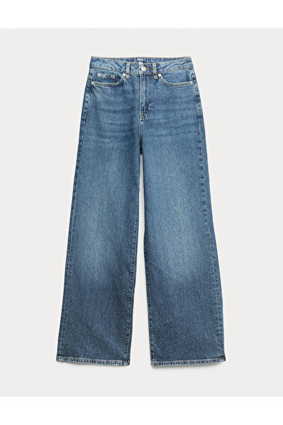 Marks & Spencer Yüksek Bel Taş Detaylı Geniş Paça Jean