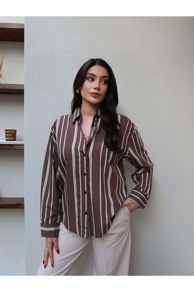 ESRAHELVACI Brown Thick Striped Oversized Shirt