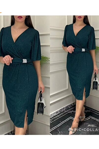 Fashionhaine.ro Rochie Elegantă Midi cu Decolteu Petrecut și Detaliu Decorati...