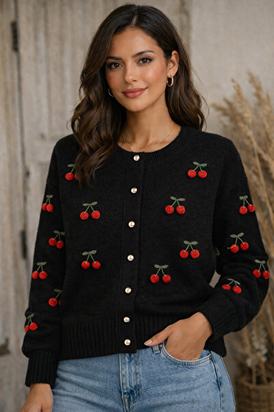 GZMSTYLE Kirazlı triko standart hırka