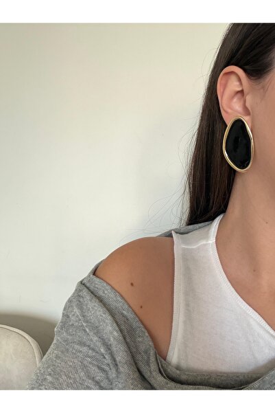 Charmist Çelik gold siyah elip küpe