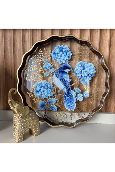 Karma Home حديقة أزور - صينية زخرفية زجاجية بتفاصيل ذهبية