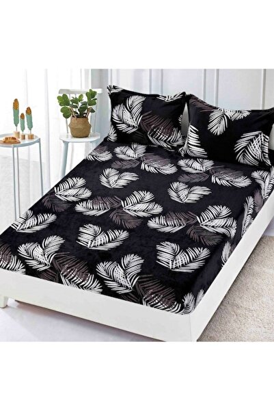 JOJO HOME Husă elastică pentru pat dublu, Jojo Home, imprimeu cu frunze de fe...