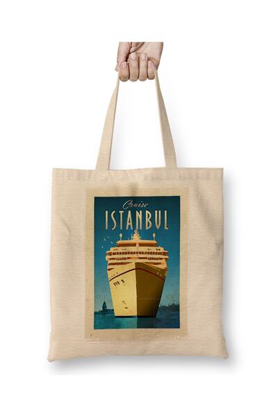 Toyaso حقيبة تسوق سياحية من قماش إسطنبول وسفينة الرحلات البحرية بمقبض طويل، ح...