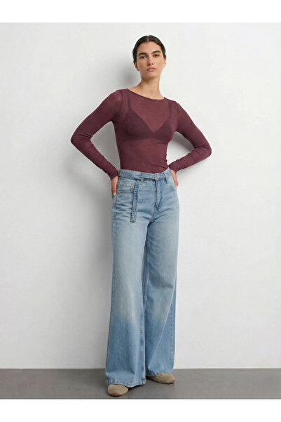 TLG Women's See-Through Boat Neck Modal Cashmere Ultra Light Blouse