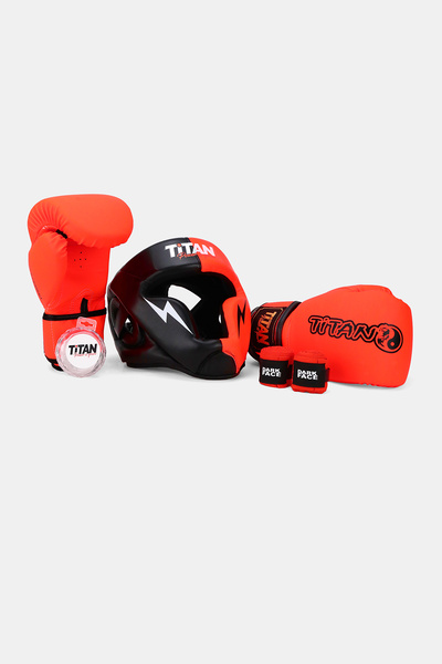 Titan Sport Neon Turuncu Serisi Özel Takım Set , Boks Kaskı, Boks Eldiveni, D...