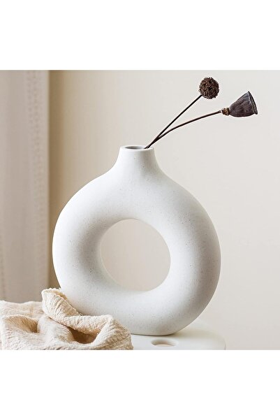 Arabest مزهرية سيراميك بيضاء، ديكور منزلي عصري، دائرية غير لامعة، بتصميم نورد...