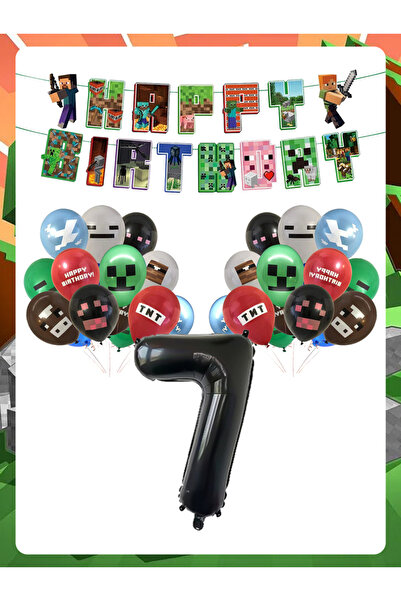 Miniso Other Balloon set 7 Pixel Miner Balloon Set, Metallic Foil Balloons, G...