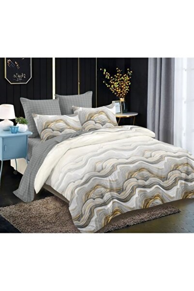 OEM Double Bed Linen Set, Spring, Fleece, Elastic Sheet, Marble Print, 6 piec...