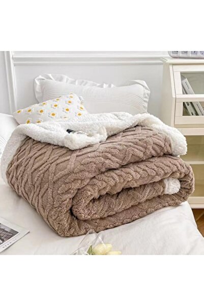 OEM Thick Cocolino Blanket with Fur, 200x230cm, Knitted Type, Brown
