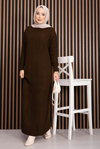 EBRUTESETTÜR Hair Knit Textured Knitwear Dress Brown