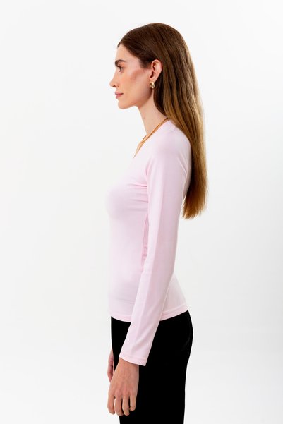 UNIQVIBE Organic Cotton Pink Women's Long Sleeve V-Neck Blouse