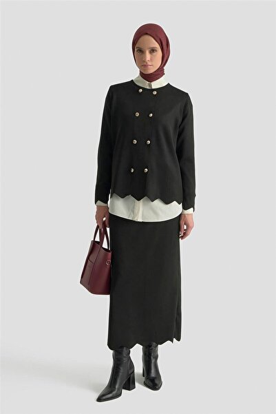 Armine Düğme Detaylı Triko Takım 25KTD6118 Siyah