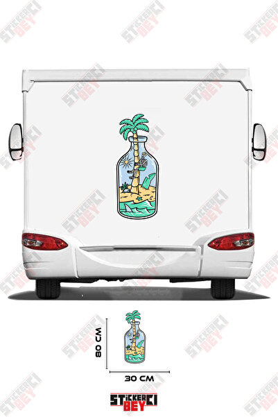 STİCKERCI BEY Caravan Sticker Covering with a View of the Coast and Palm Tree...