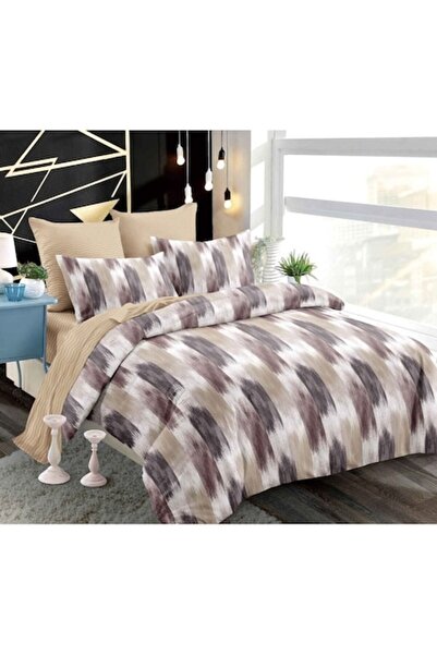 OEM Set lenjerie de pat dublu, Spring, satin fin, cearșaf elastic, 6 piese, 2...